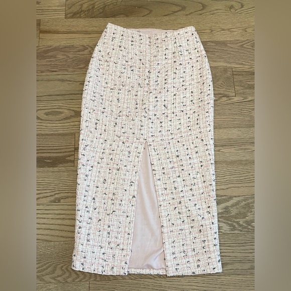 Self Portrait 2025 S/S Boucle Pearl Elegant Pink Tweed Midi Skirt US2/UK6 - Picture 4 of 10